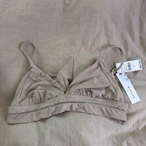 PILYQ Swim Top - oyster stitched Kylie halter (beige/tan hand stitched swim